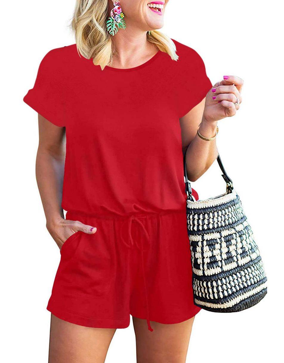 ANRABESS Kurzarm-Jumpsuit mit Streifen, Taschen, kurzer Hose, Schlafanzug, Loungewear