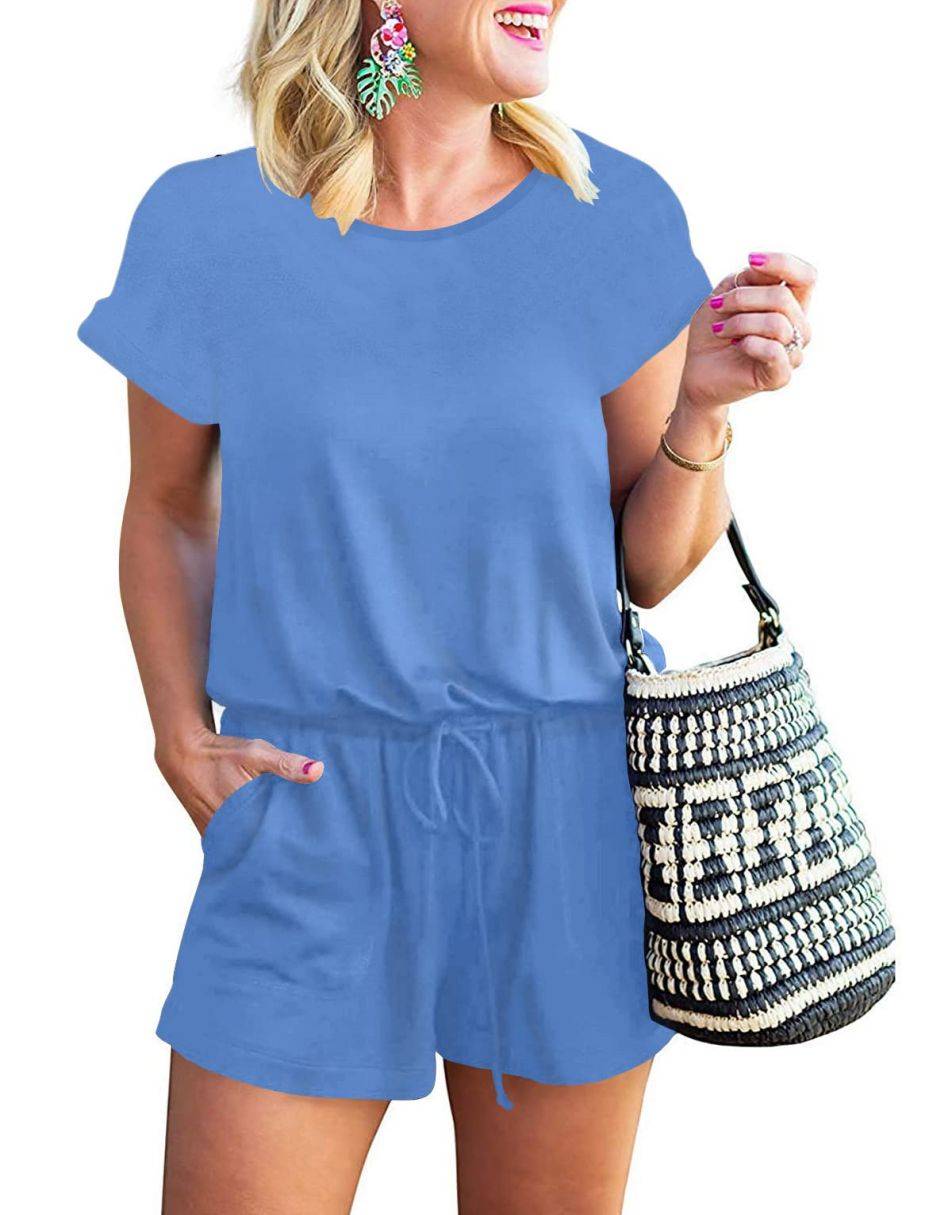 ANRABESS Kurzarm-Jumpsuit mit Streifen, Taschen, kurzer Hose, Schlafanzug, Loungewear
