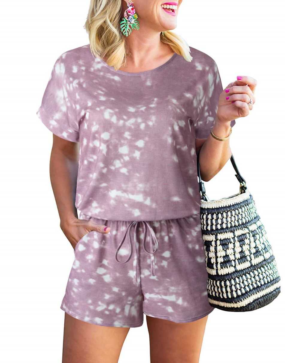 ANRABESS Kurzarm-Jumpsuit mit Streifen, Taschen, kurzer Hose, Schlafanzug, Loungewear