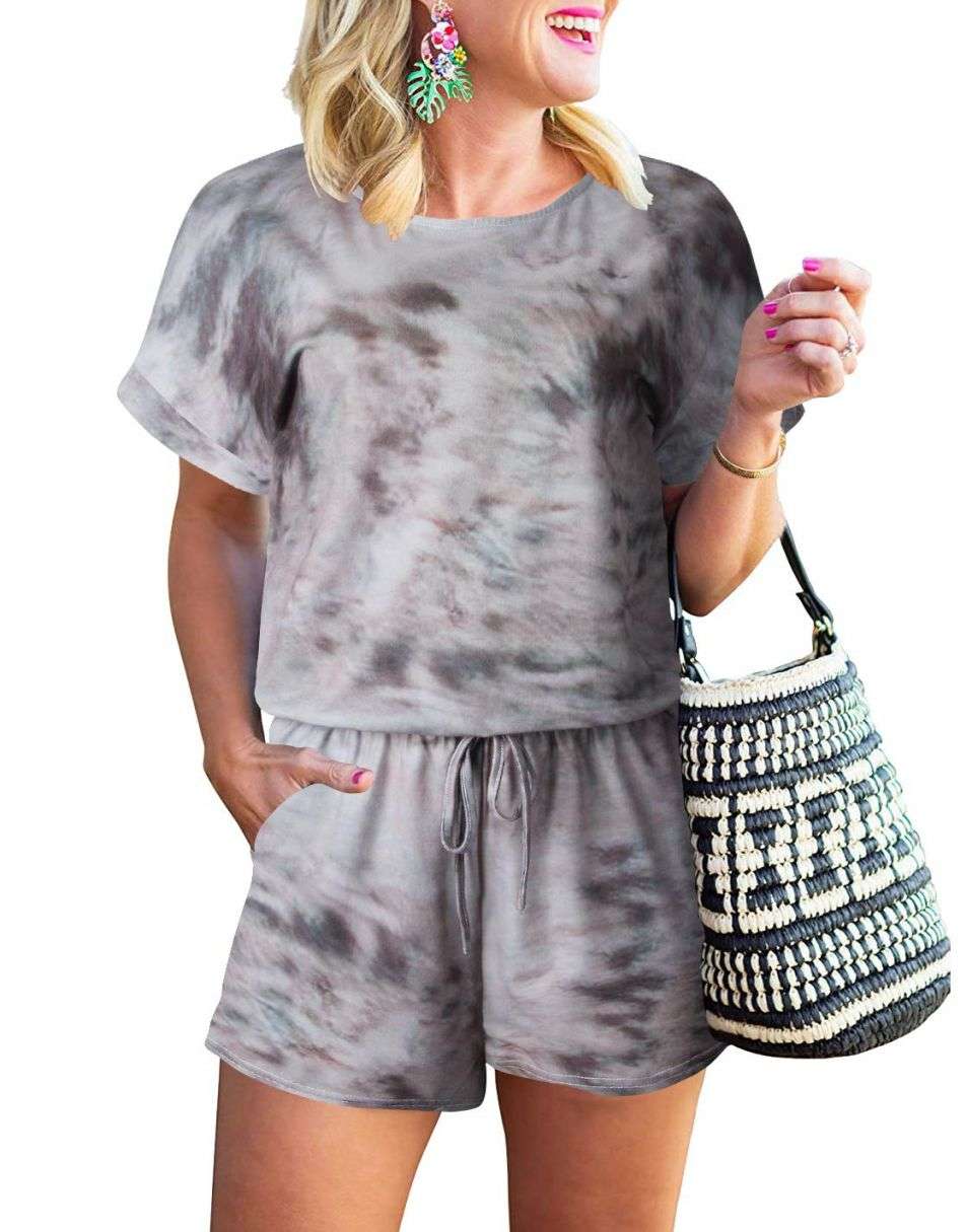 ANRABESS Kurzarm-Jumpsuit mit Streifen, Taschen, kurzer Hose, Schlafanzug, Loungewear