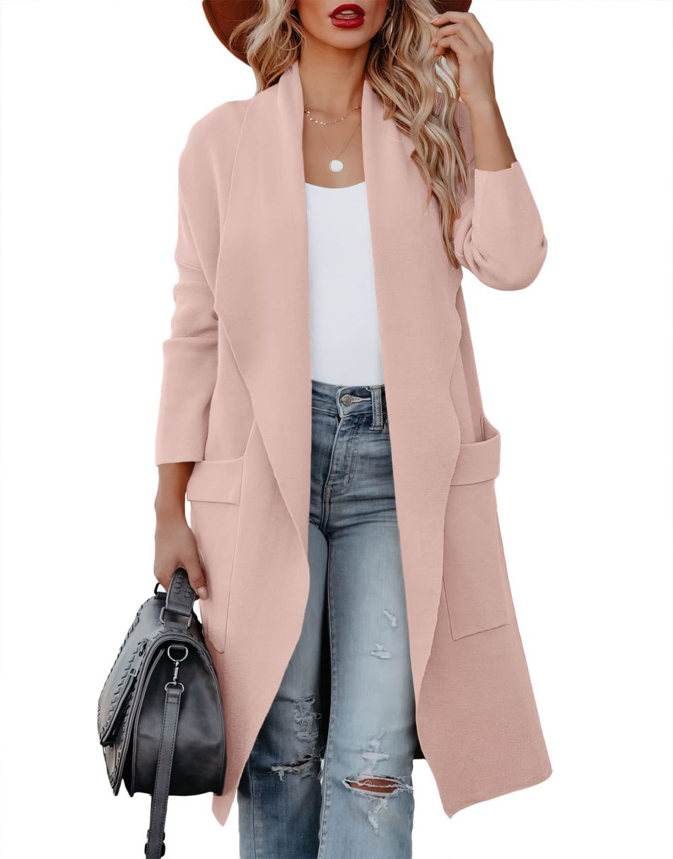 ANRABESS Damen Freizeit Langarm Drapierter Offener Strick Cardigan Jacken Pullover mit Taschen