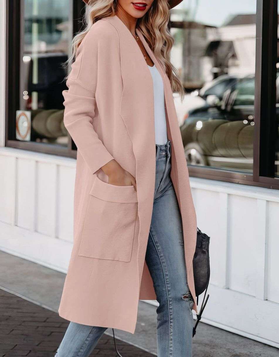 ANRABESS Damen Freizeit Langarm Drapierter Offener Strick Cardigan Jacken Pullover mit Taschen