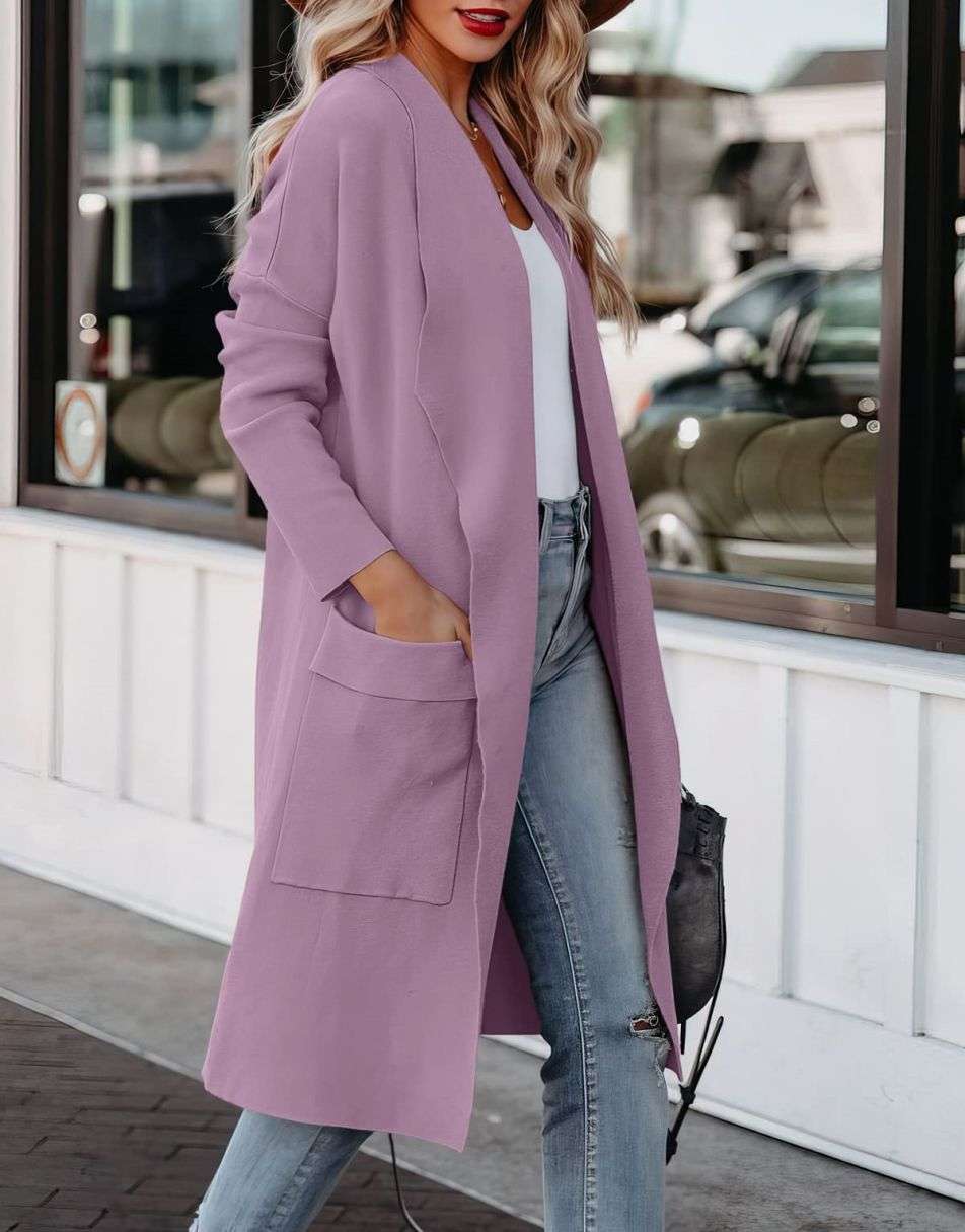 ANRABESS Damen Freizeit Langarm Drapierter Offener Strick Cardigan Jacken Pullover mit Taschen