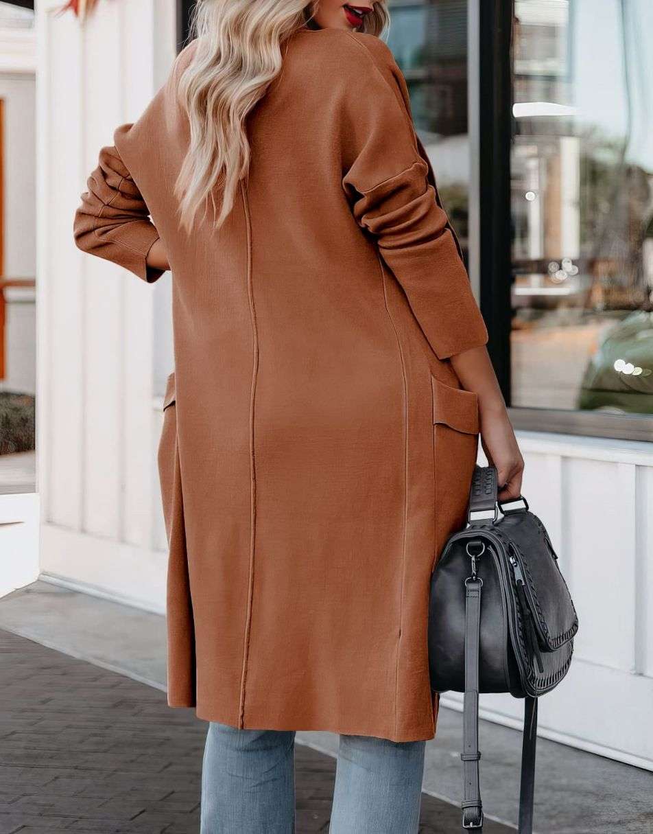 ANRABESS Damen Freizeit Langarm Drapierter Offener Strick Cardigan Jacken Pullover mit Taschen