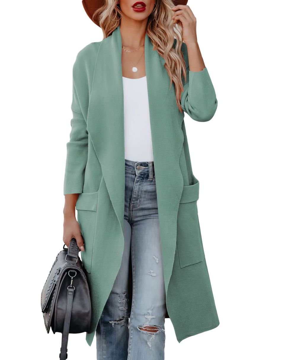 ANRABESS Damen Freizeit Langarm Drapierter Offener Strick Cardigan Jacken Pullover mit Taschen