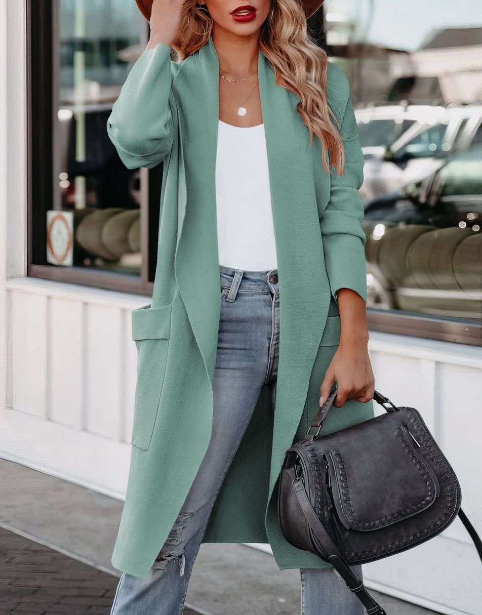 ANRABESS Damen Freizeit Langarm Drapierter Offener Strick Cardigan Jacken Pullover mit Taschen