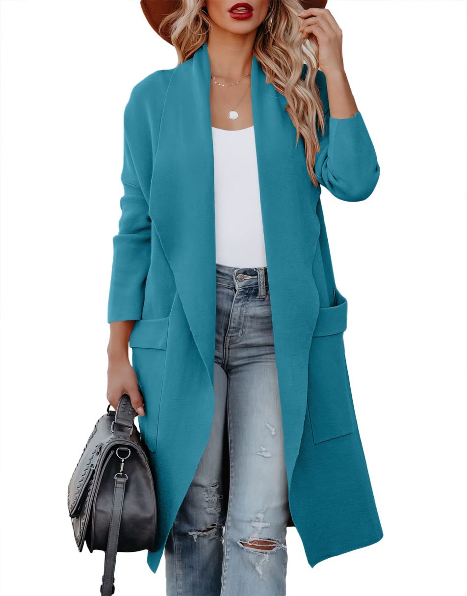 ANRABESS Damen Freizeit Langarm Drapierter Offener Strick Cardigan Jacken Pullover mit Taschen