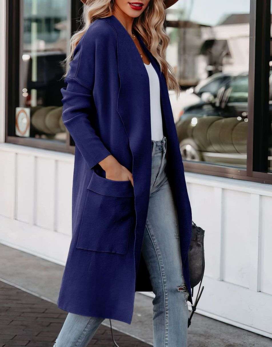 ANRABESS Damen Freizeit Langarm Drapierter Offener Strick Cardigan Jacken Pullover mit Taschen