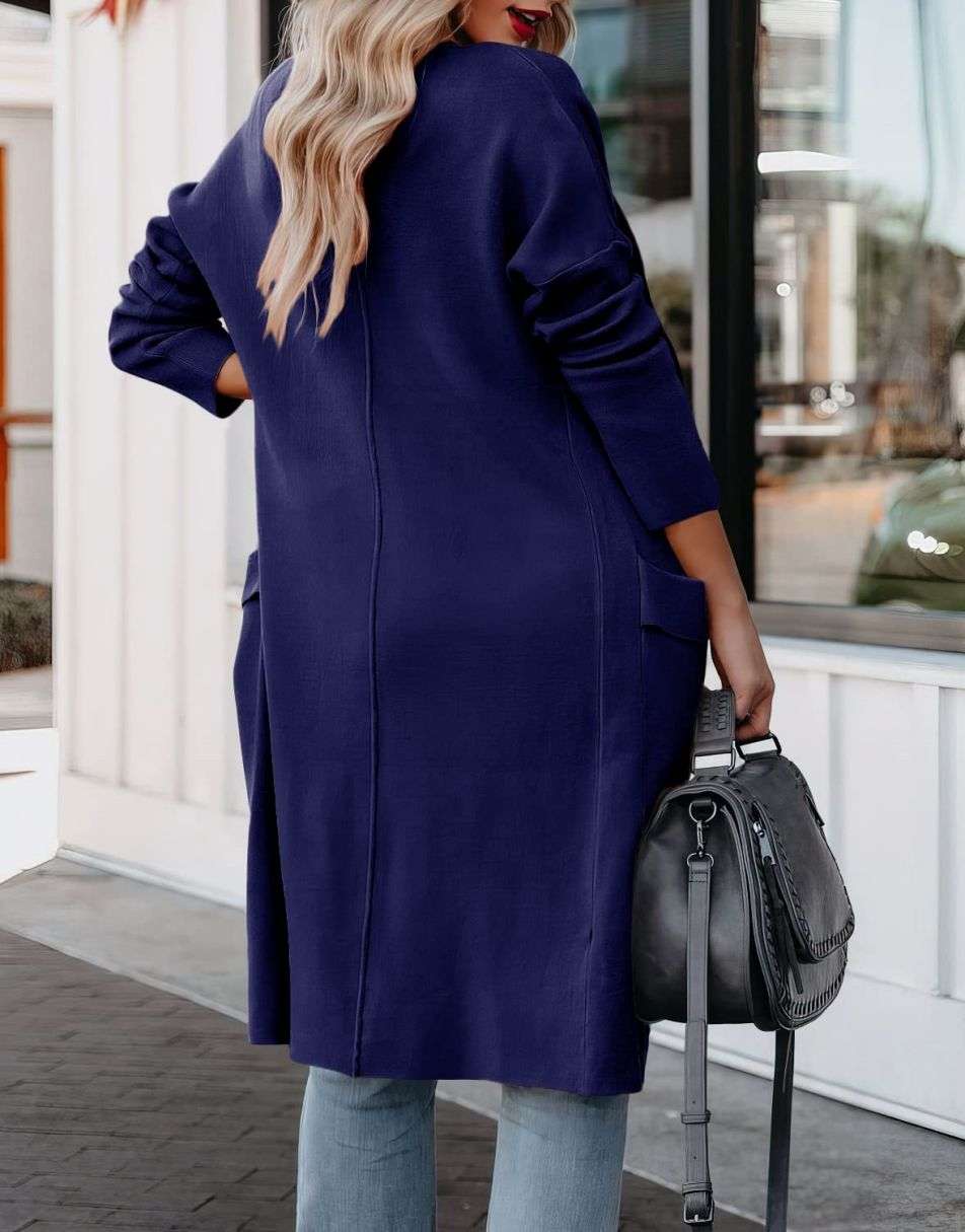 ANRABESS Damen Freizeit Langarm Drapierter Offener Strick Cardigan Jacken Pullover mit Taschen