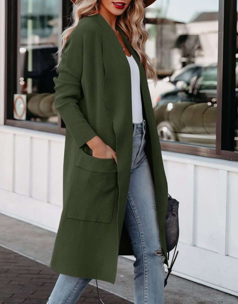 ANRABESS Damen Freizeit Langarm Drapierter Offener Strick Cardigan Jacken Pullover mit Taschen