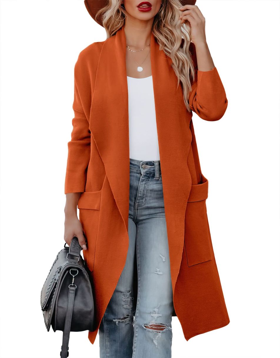 ANRABESS Damen Freizeit Langarm Drapierter Offener Strick Cardigan Jacken Pullover mit Taschen