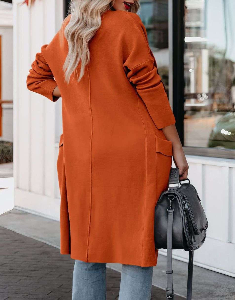 ANRABESS Damen Freizeit Langarm Drapierter Offener Strick Cardigan Jacken Pullover mit Taschen