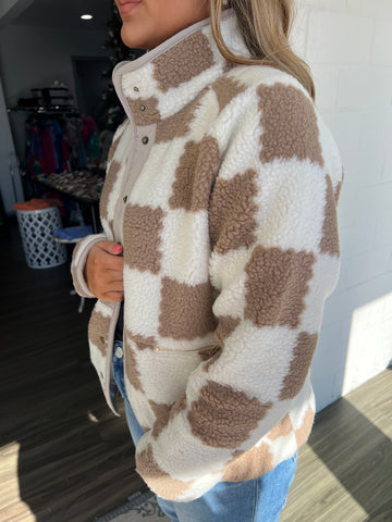 Karierte Sherpa-Fleecejacke für Damen (2 kaufen, kostenloser Versand)