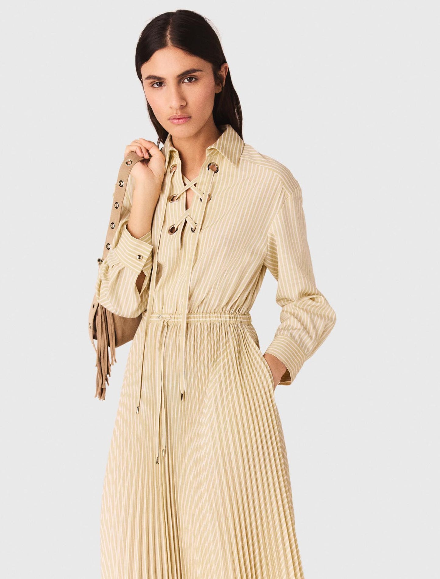 Eyelet pleated maxi dress