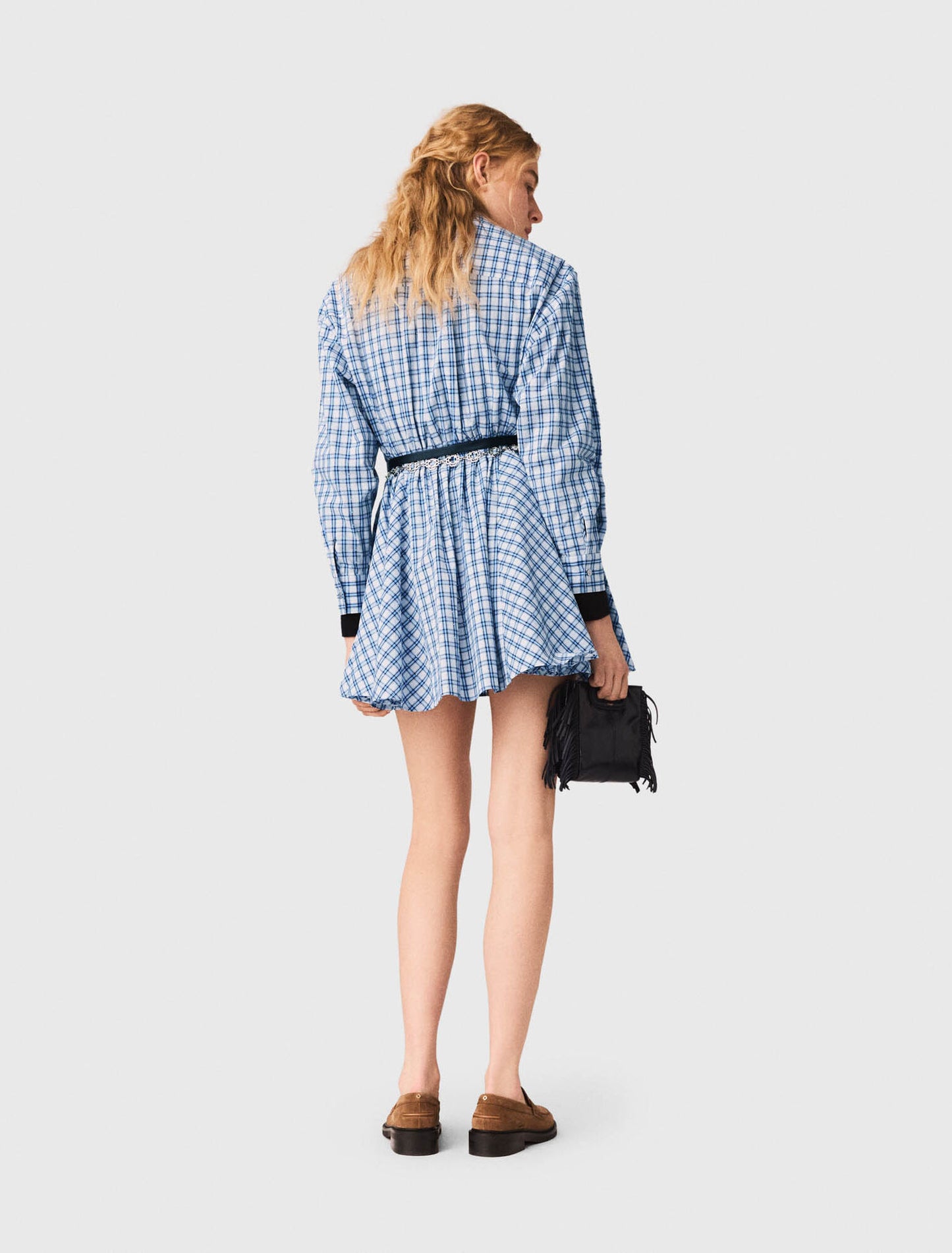 Rhinestone-trim cotton shirt dress