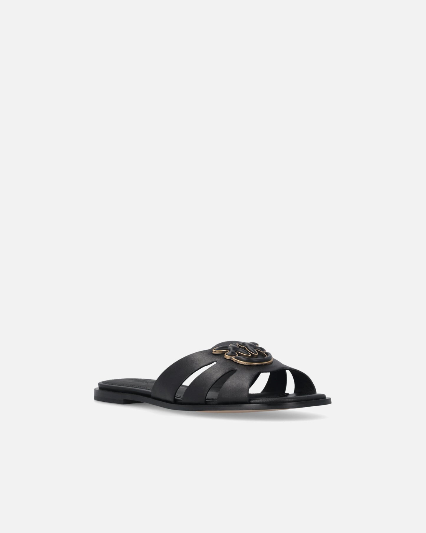 Leather slip-on sandals with Love Birds logo
