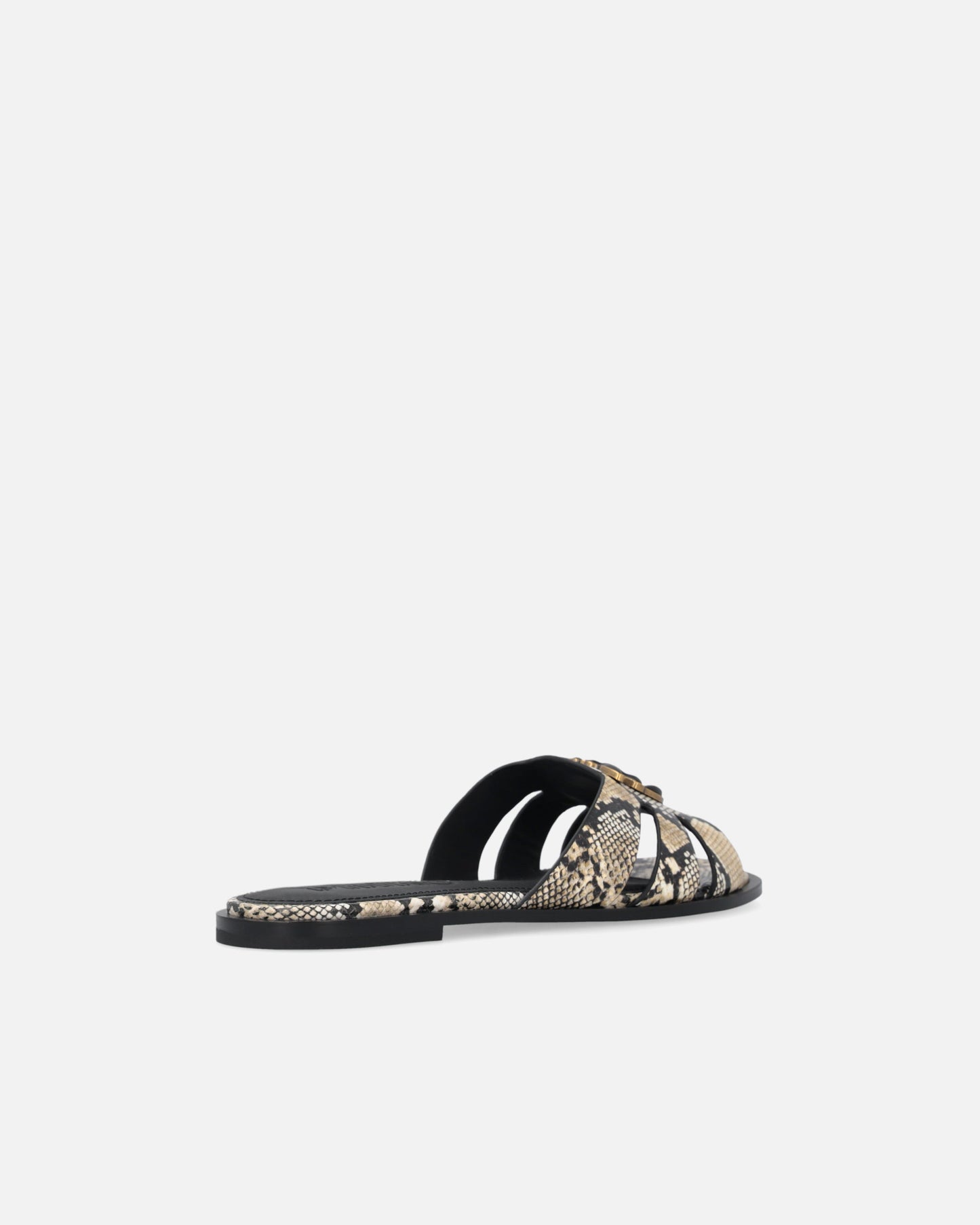 Leather slip-on sandals with python print and Love Birds logo