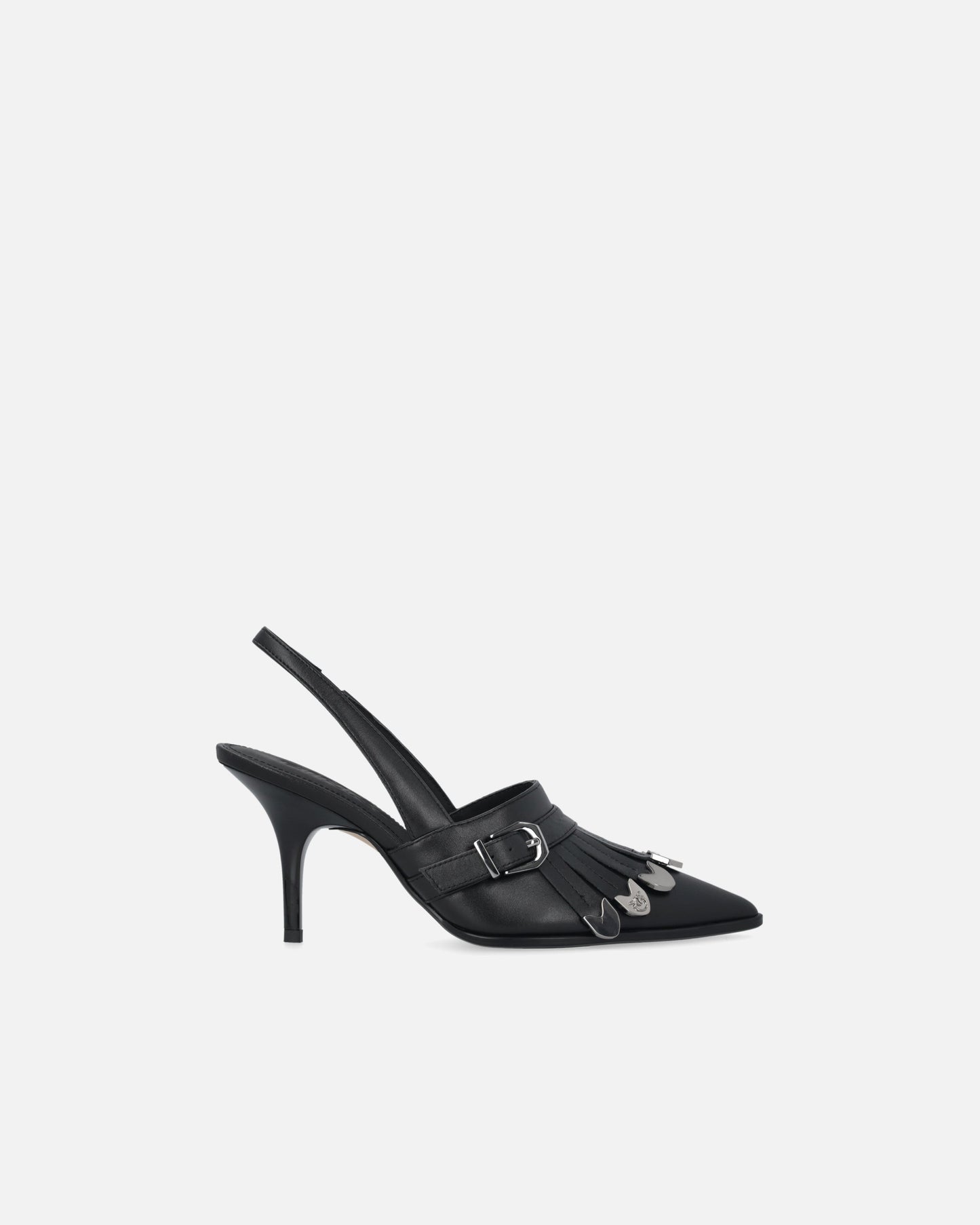 Leather slingbacks with saddlery-inspired details