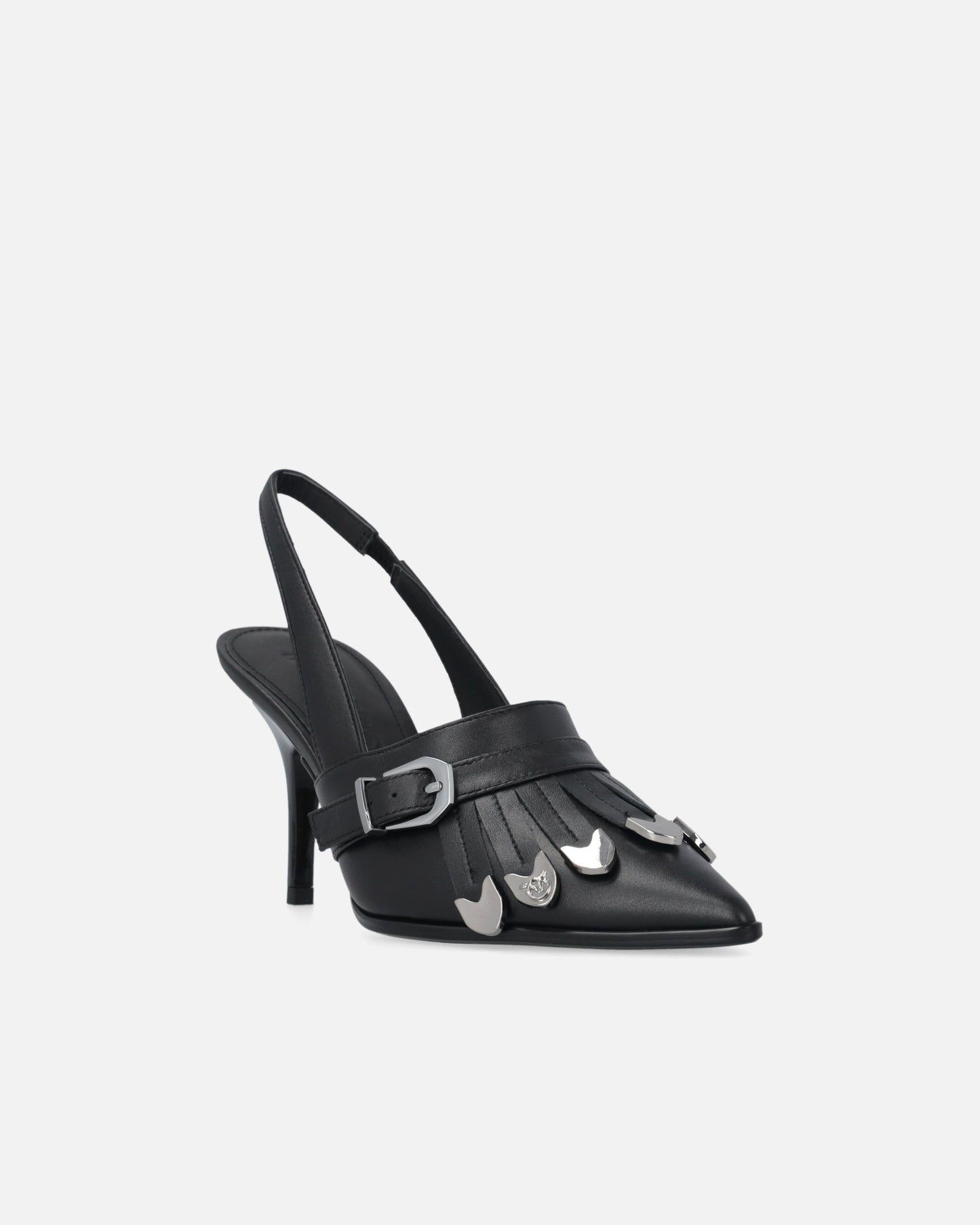 Leather slingbacks with saddlery-inspired details