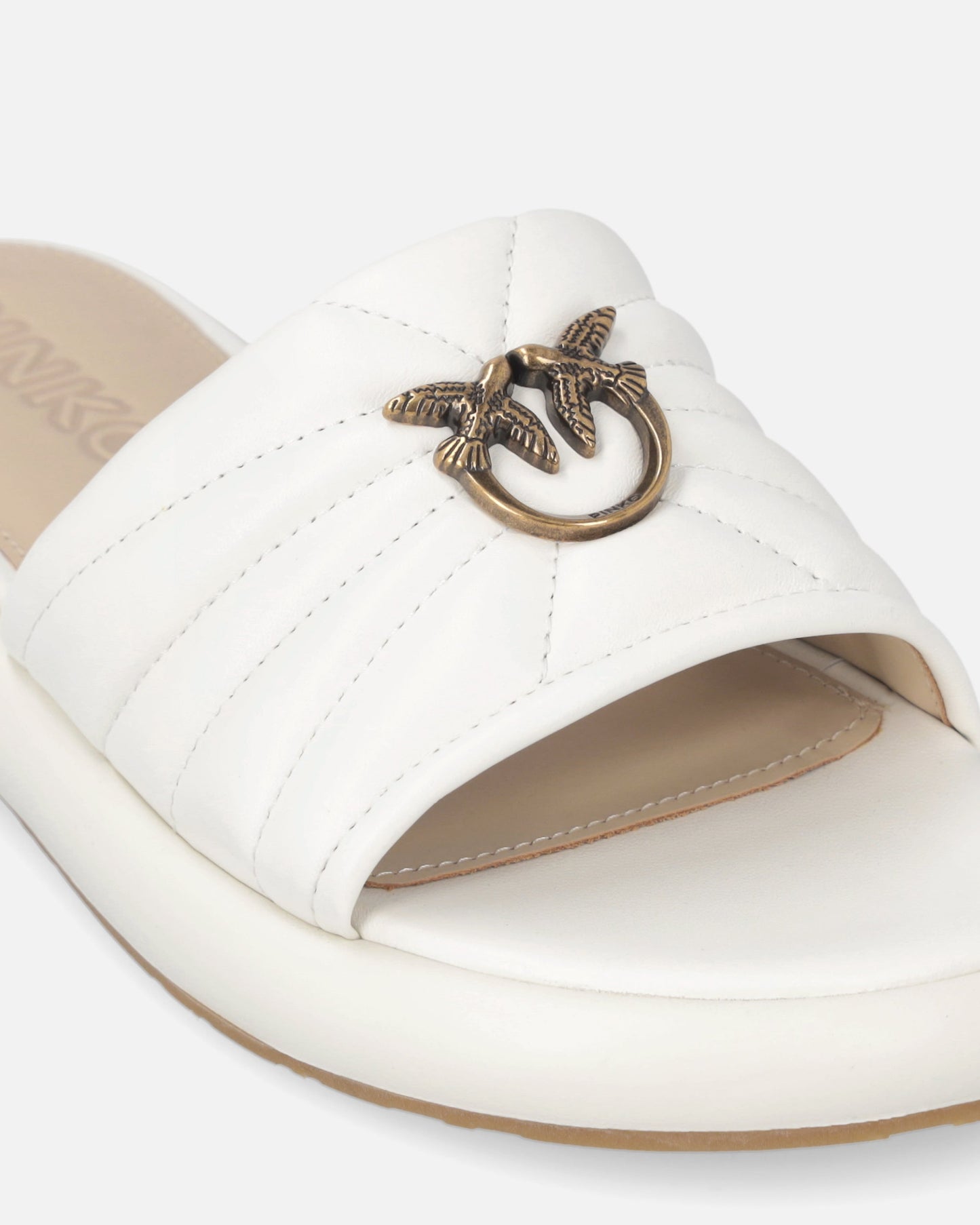 Perforated nappa leather slip-on sandals with Love Birds logo