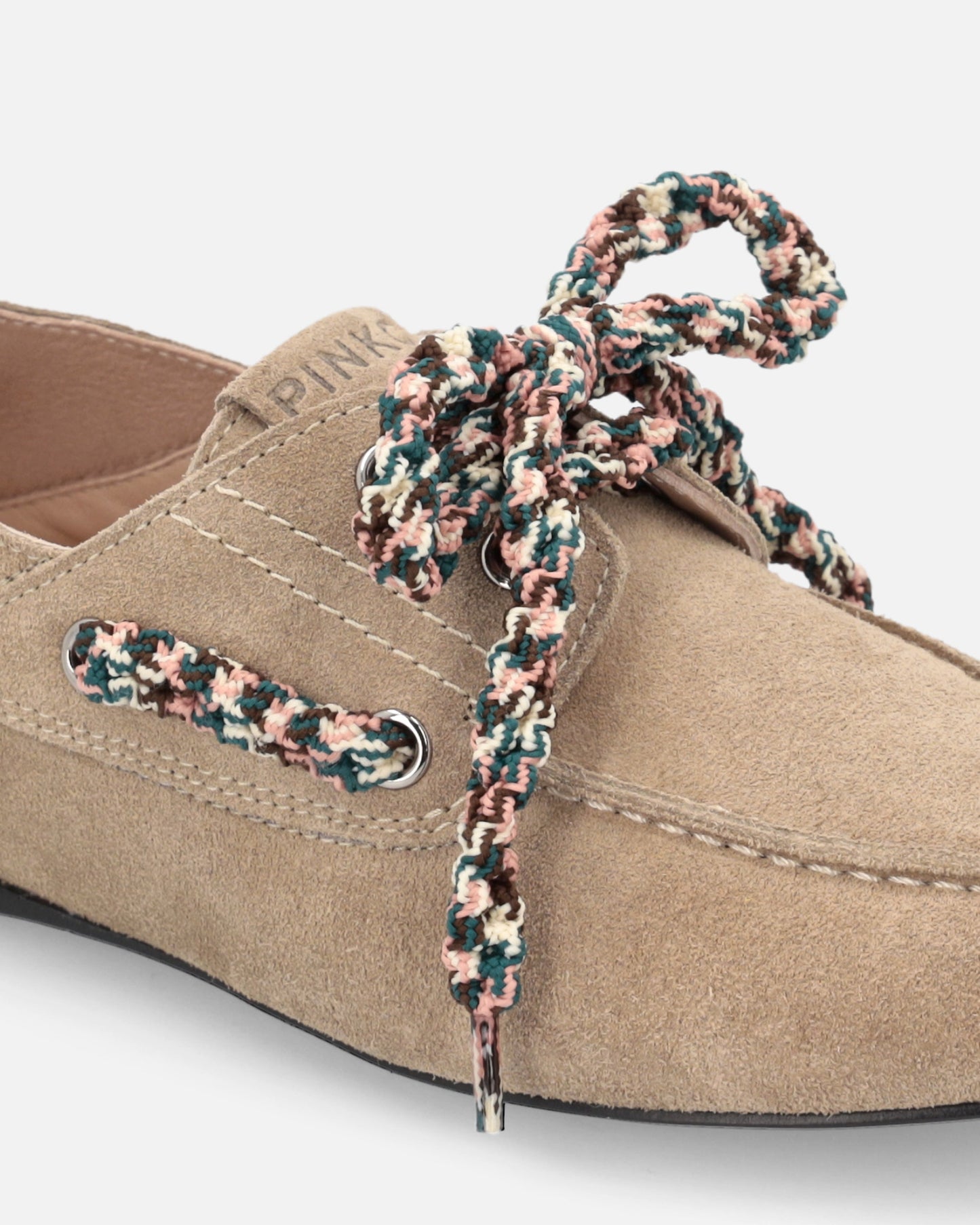 Suede moccasins with multicoloured laces