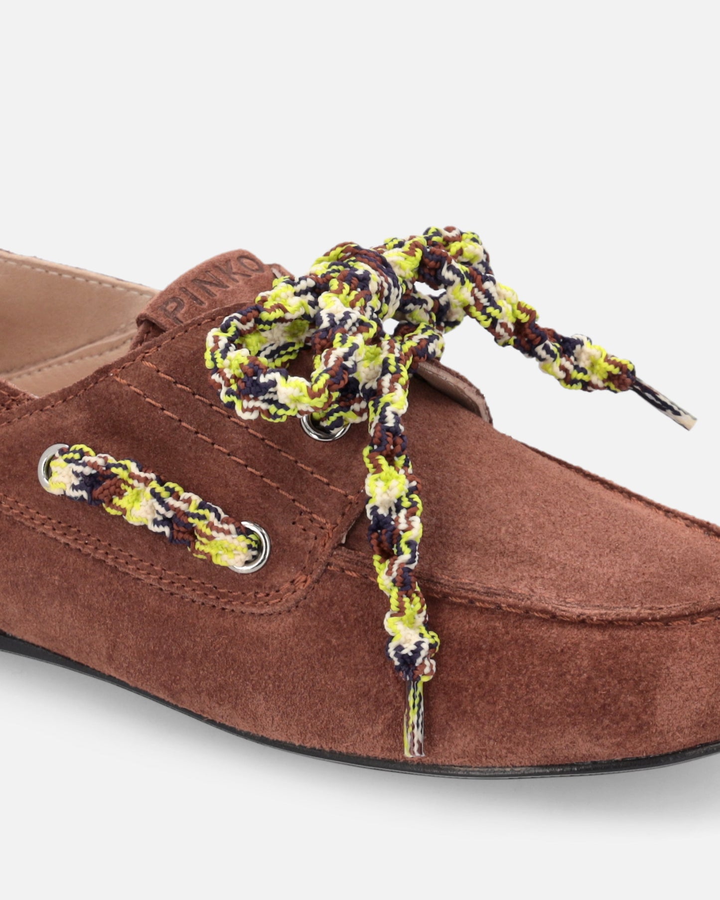 Suede moccasins with multicoloured laces