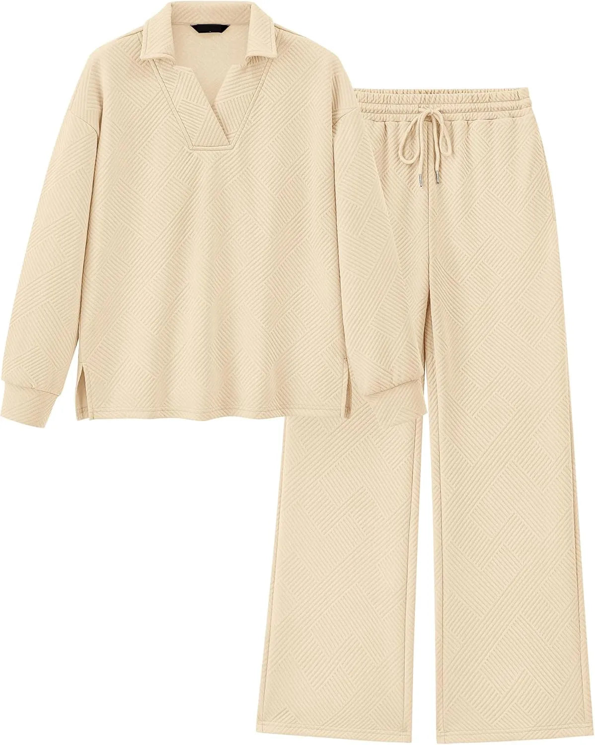 Damen Revers V-Ausschnitt Strukturierte Lounge-Sets (2 kaufen, kostenloser Versand)