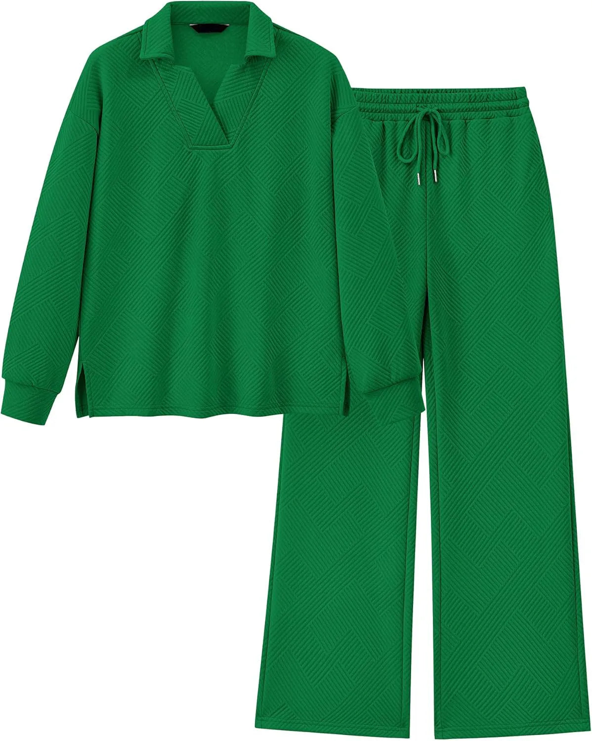 Damen Revers V-Ausschnitt Strukturierte Lounge-Sets (2 kaufen, kostenloser Versand)