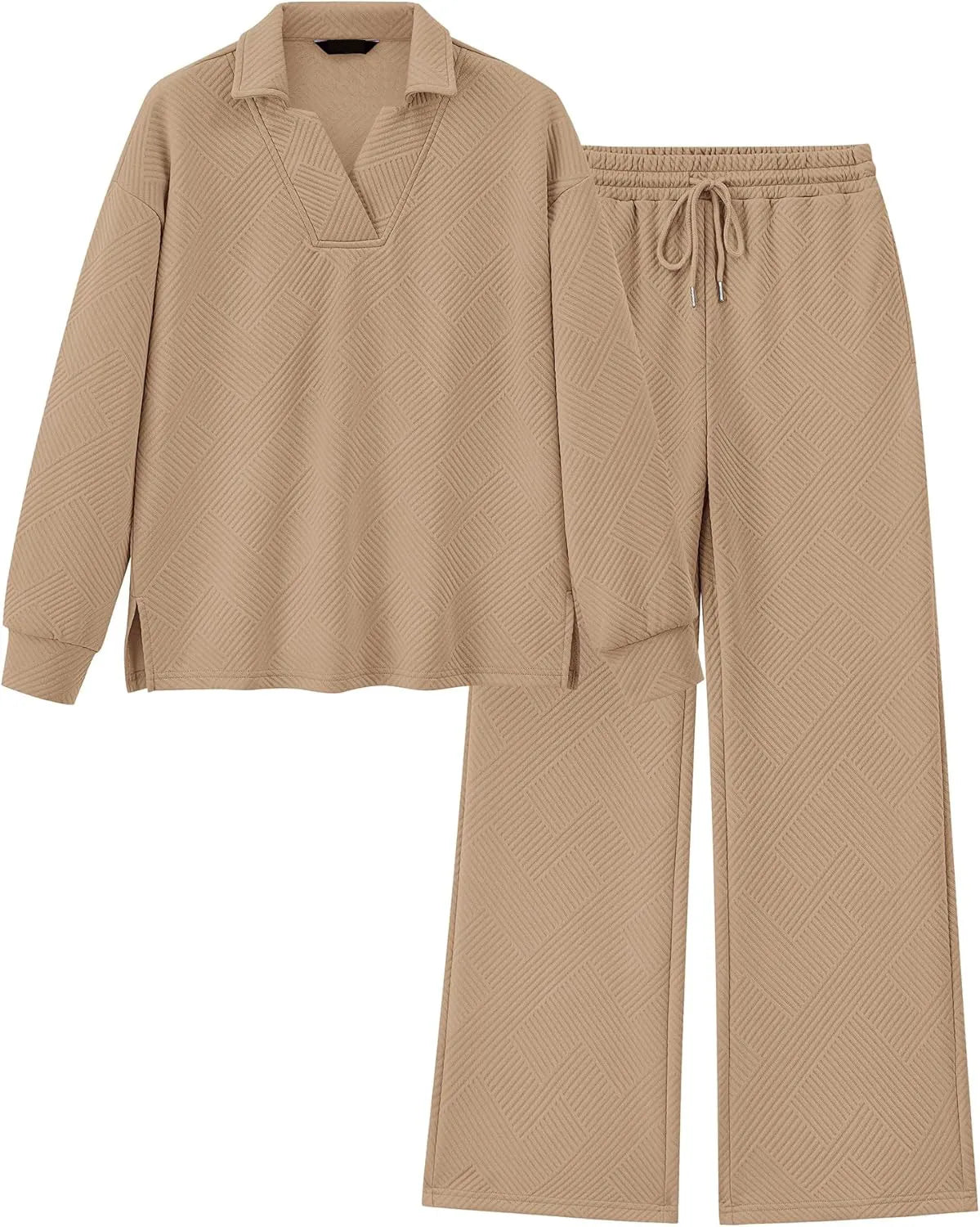 Damen Revers V-Ausschnitt Strukturierte Lounge-Sets (2 kaufen, kostenloser Versand)