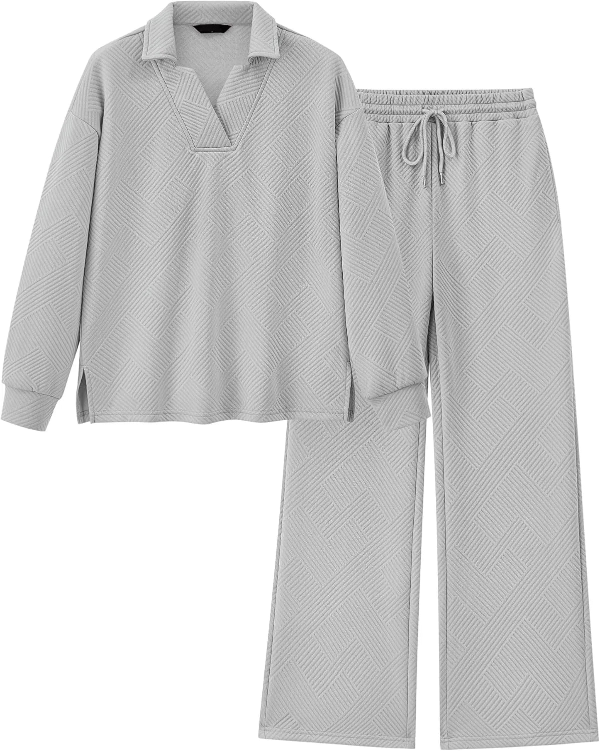 Damen Revers V-Ausschnitt Strukturierte Lounge-Sets (2 kaufen, kostenloser Versand)