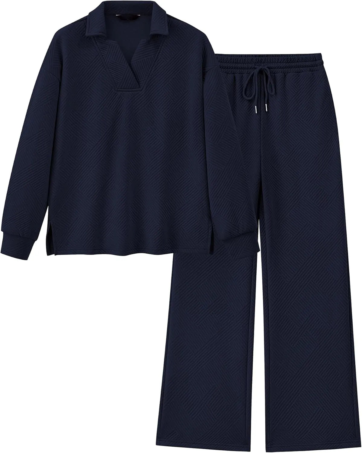 Damen Revers V-Ausschnitt Strukturierte Lounge-Sets (2 kaufen, kostenloser Versand)