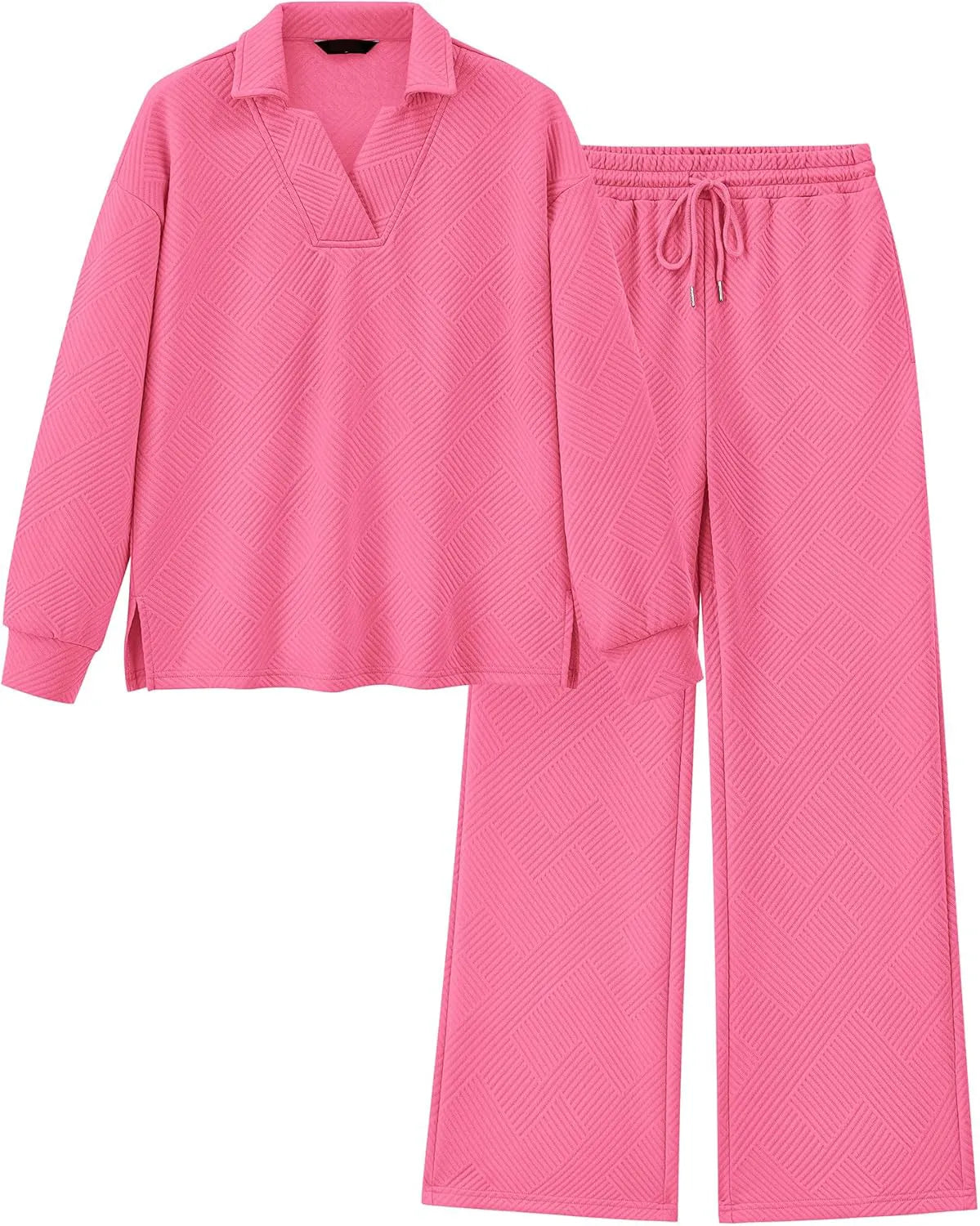 Damen Revers V-Ausschnitt Strukturierte Lounge-Sets (2 kaufen, kostenloser Versand)