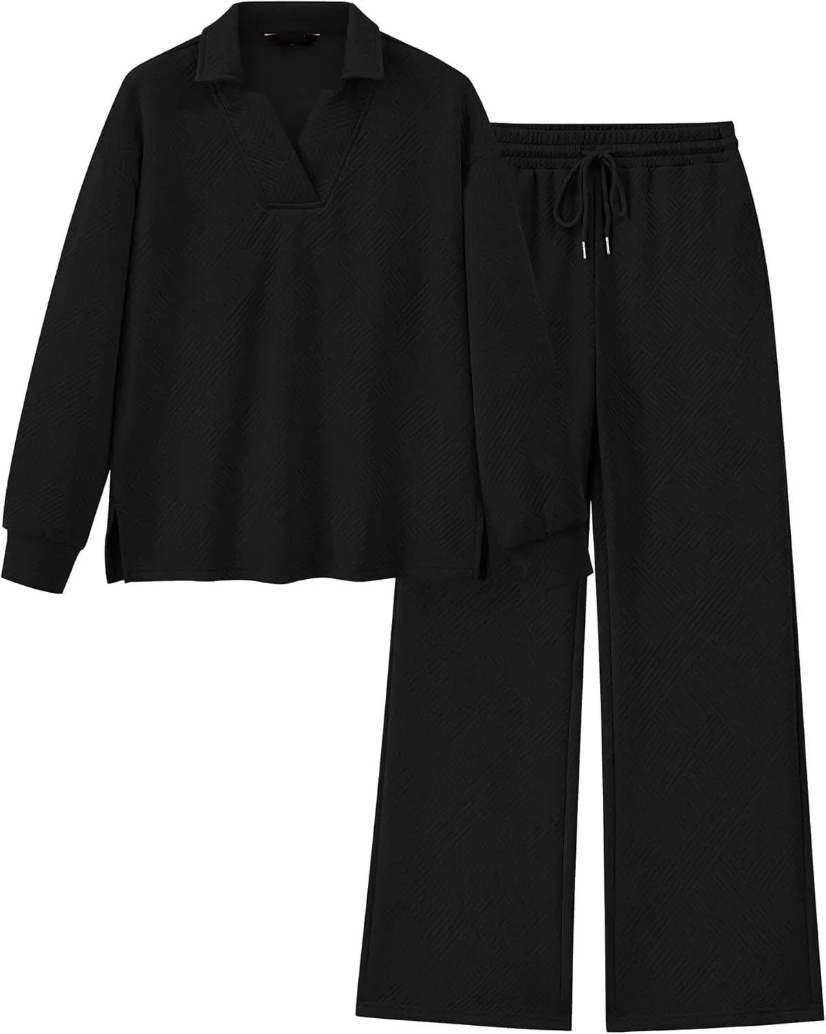 Damen Revers V-Ausschnitt Strukturierte Lounge-Sets (2 kaufen, kostenloser Versand)