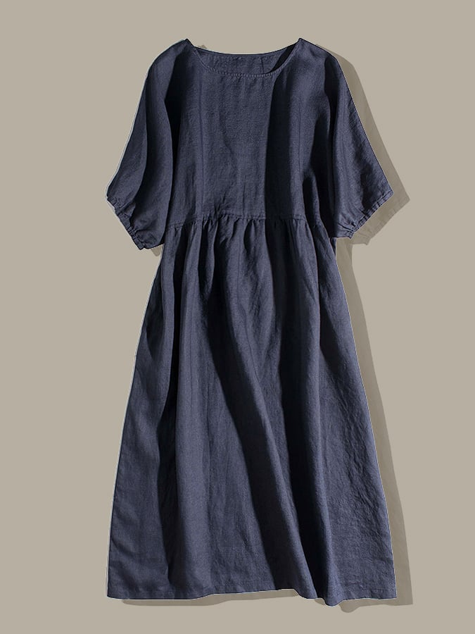 Literarisches und retro Baumwoll-Leinen-Kleid