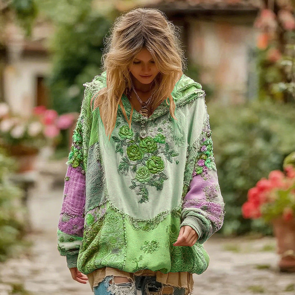 Damen Vintage Blumenmuster Hoodie