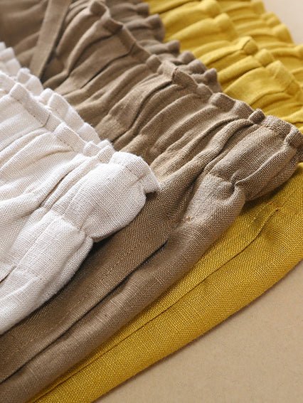 Legere einfarbige gerade Leinen-Hosen Harun mit verkürztem Bein
