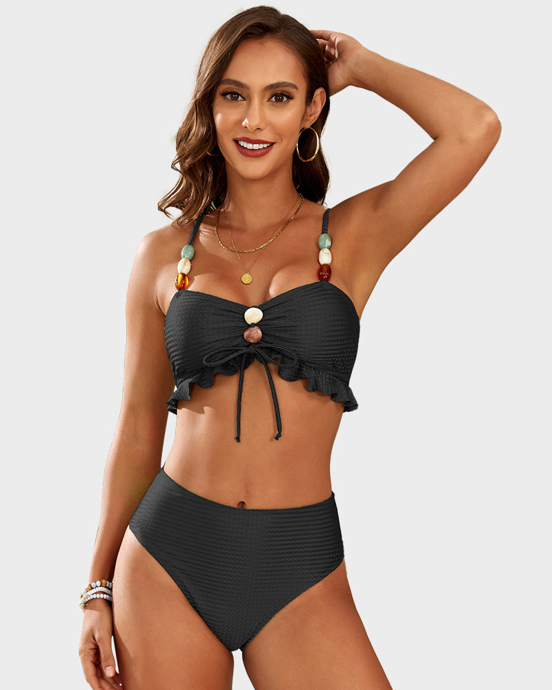 Schickes Bikini-Set aus Satin mit Perlenstickerei